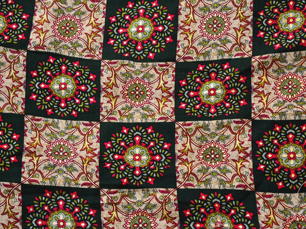 Black Multicolor Traditional Digital Print Cotton Rayon Fabric