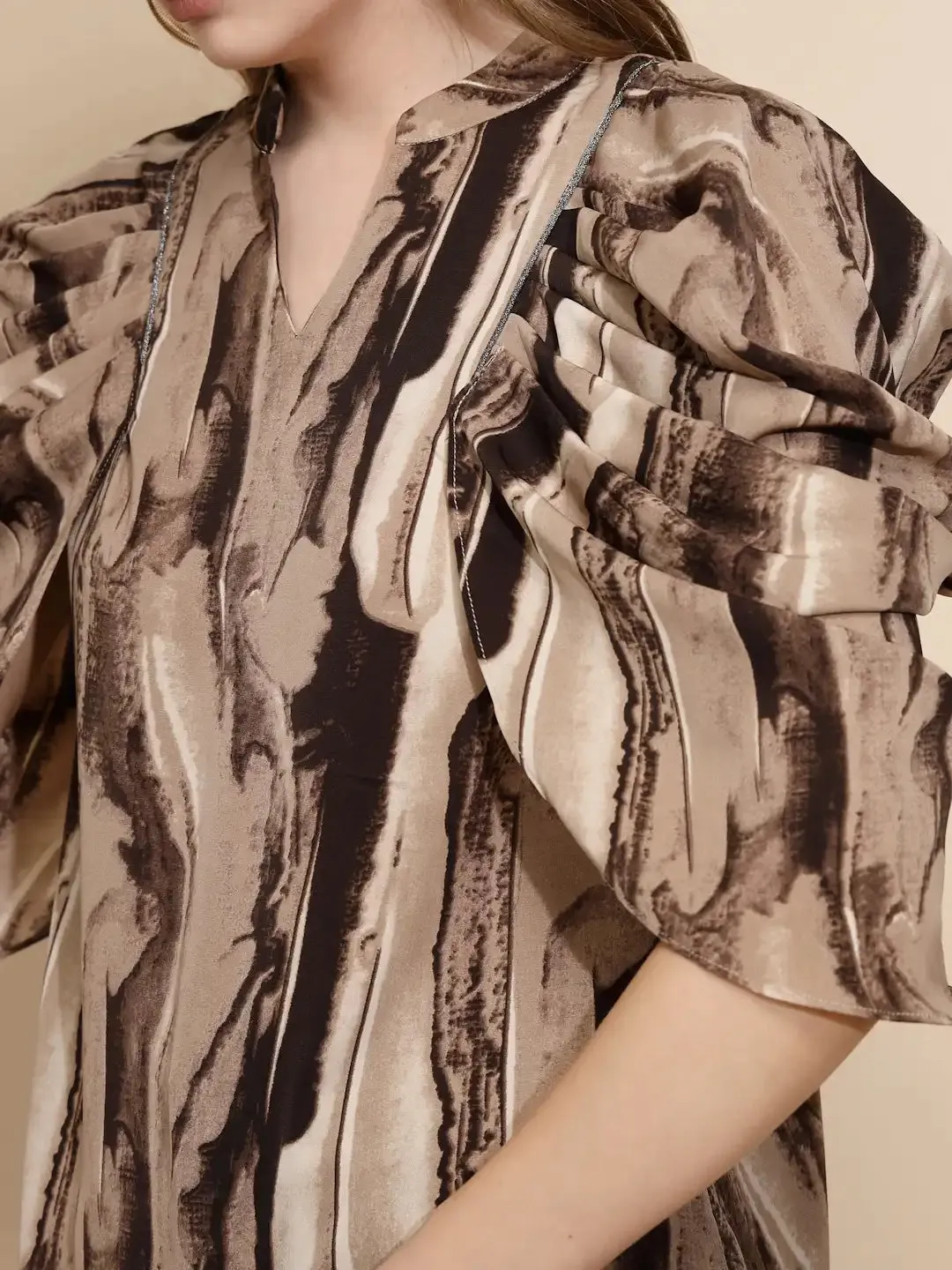 Coffee Polyester Blend Loose Fit Blouse For Women