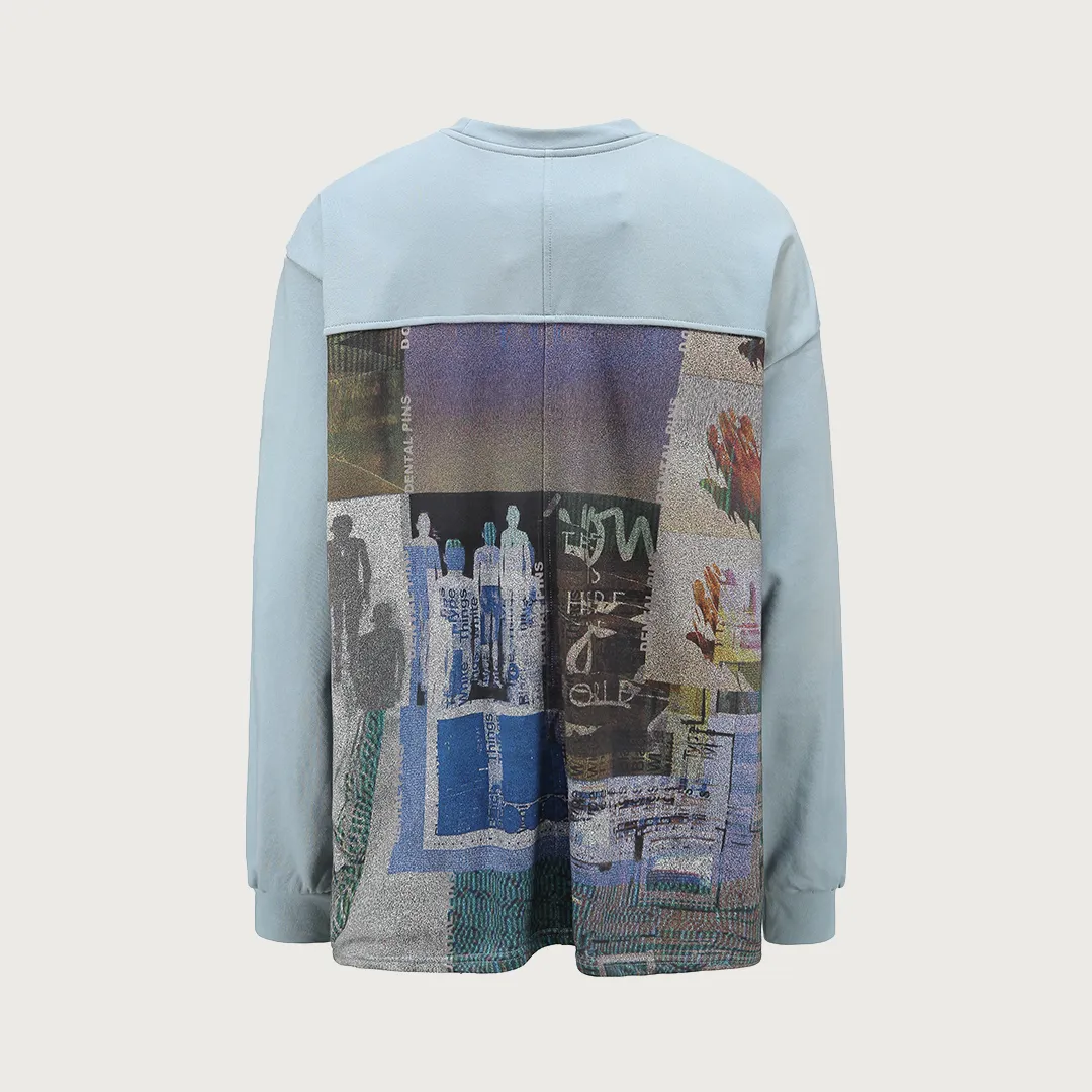Light Blu Printed Patchwork Sweatshirt