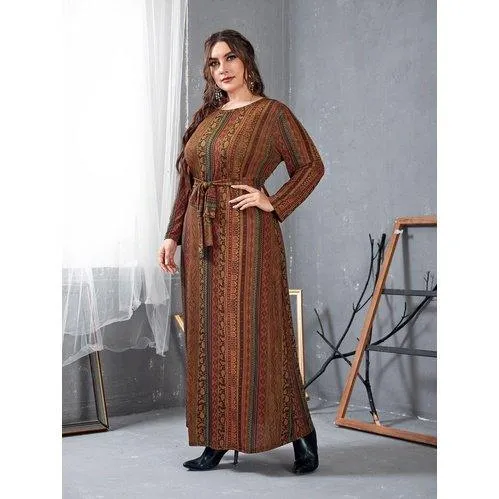 Plus Size Vintage Retro Printed A-Line Maxi Dress