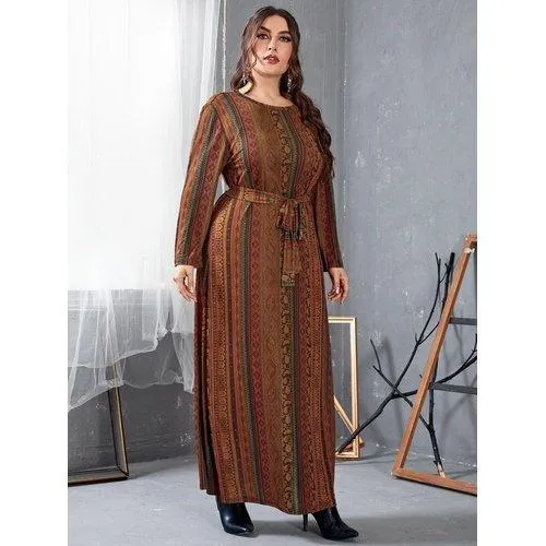 Plus Size Vintage Retro Printed A-Line Maxi Dress