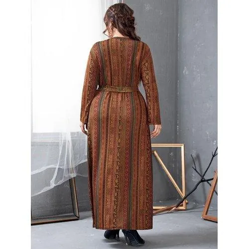 Plus Size Vintage Retro Printed A-Line Maxi Dress