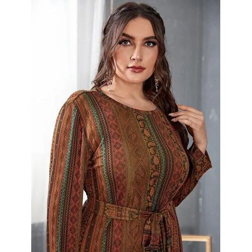 Plus Size Vintage Retro Printed A-Line Maxi Dress