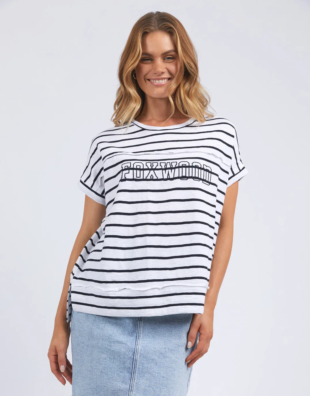 Throw On Short Sleeve Stripe Tee - White/Navy Stripe
