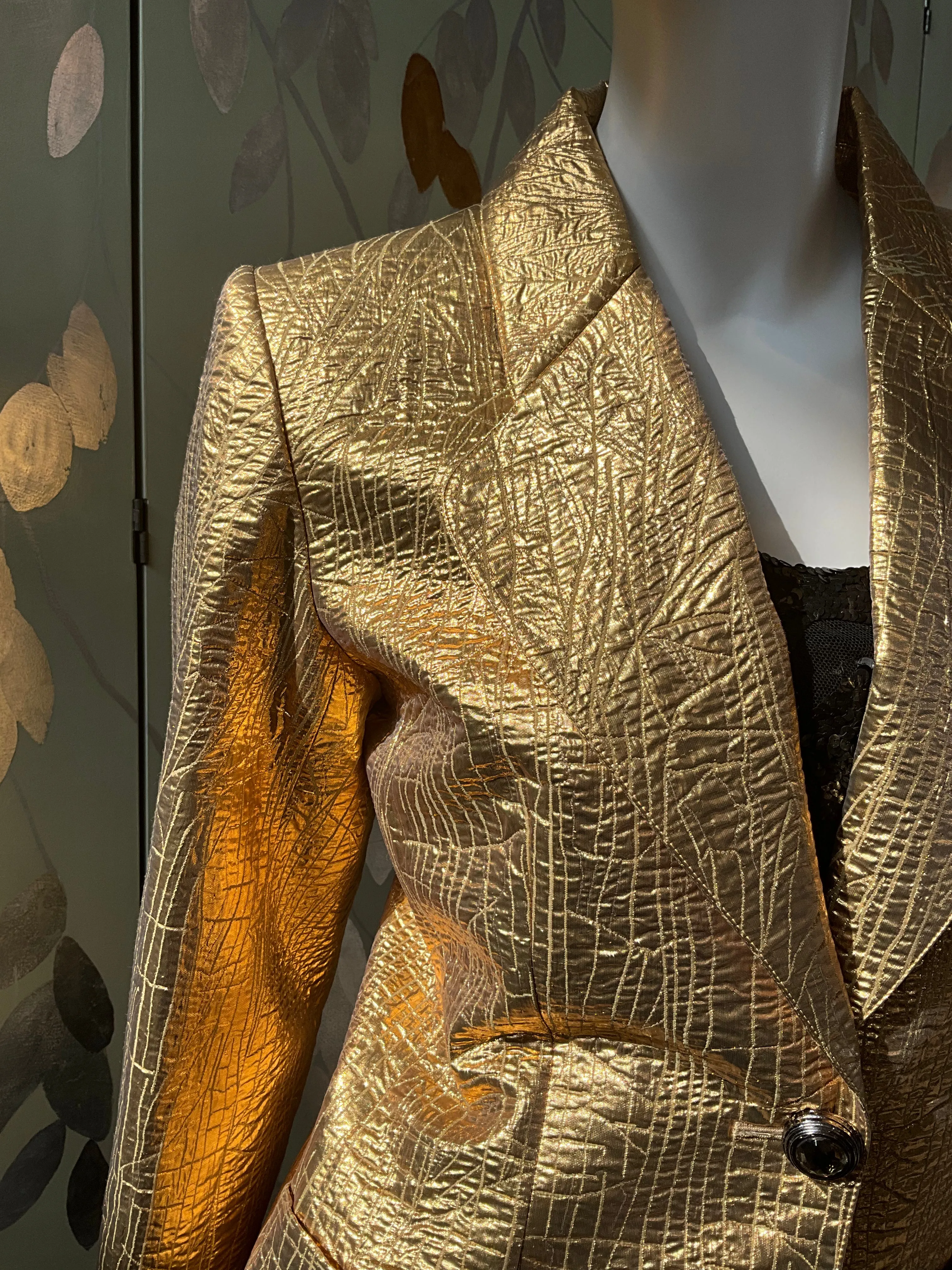 Vintage Deadstock 1980s Yves Saint Laurent Variation Gold Textured Blazer, Small