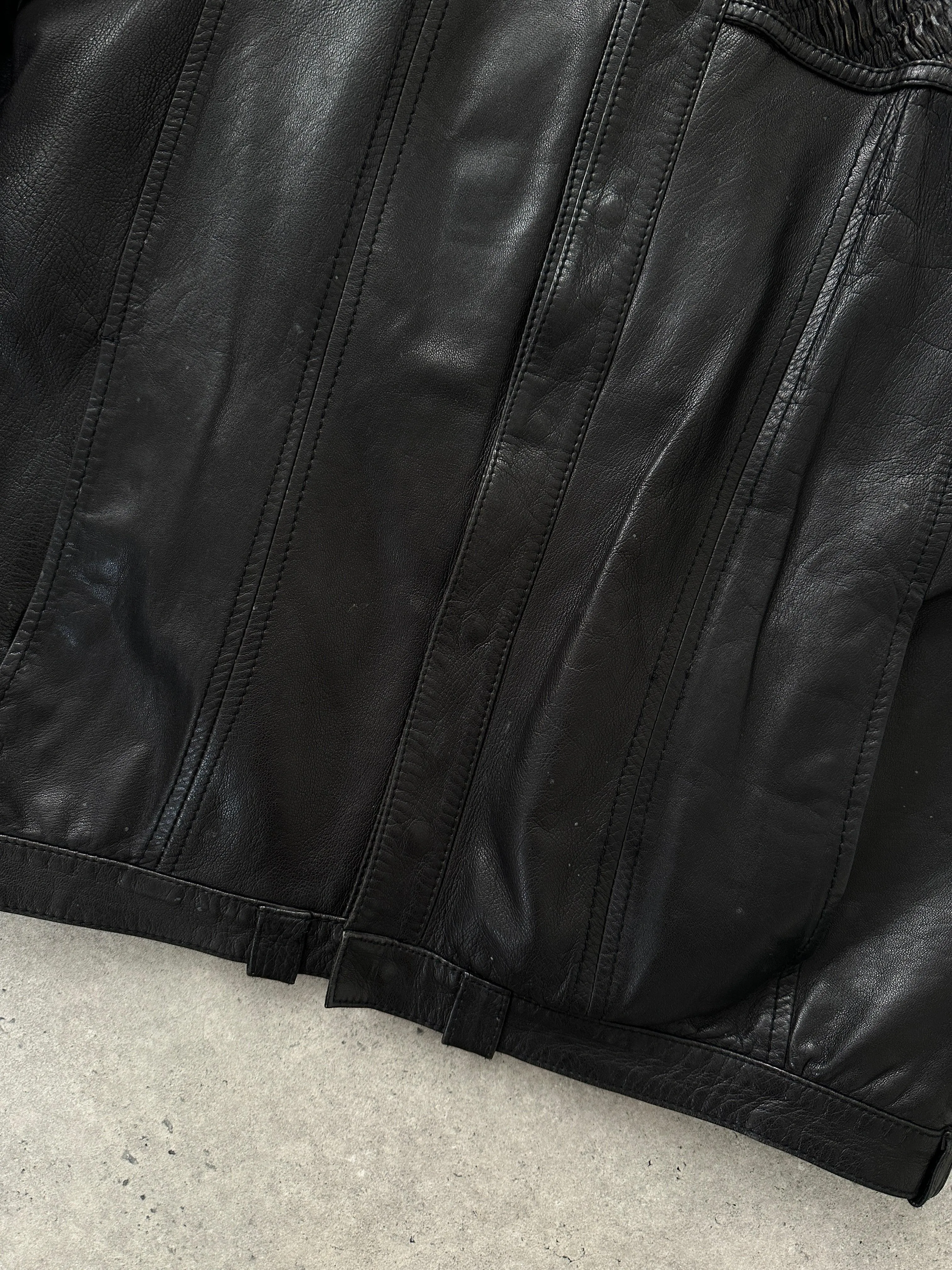 Vintage Ruched Leather Jacket - M
