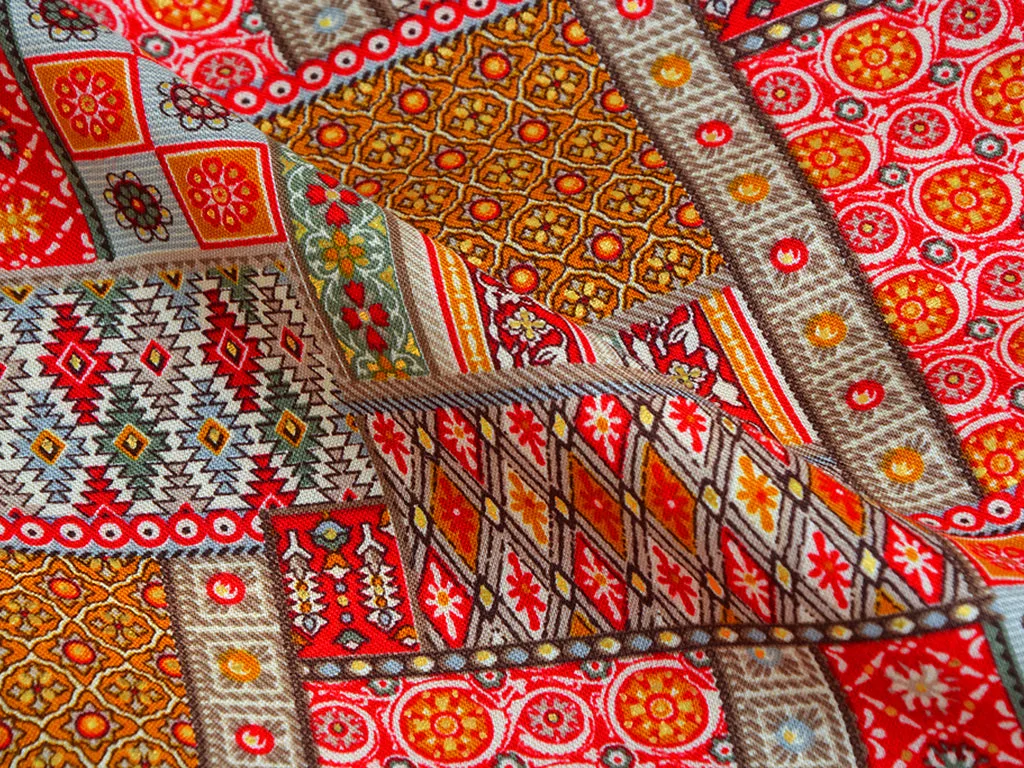 Wood Red Traditional Digital Print Cotton Rayon Fabric