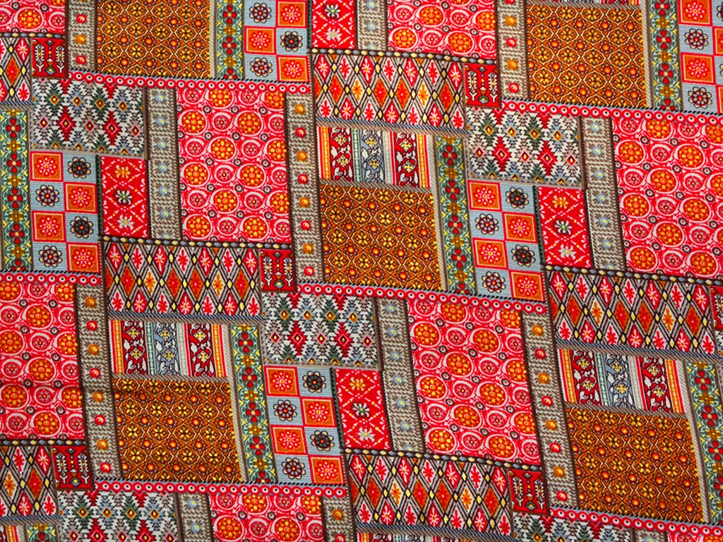Wood Red Traditional Digital Print Cotton Rayon Fabric