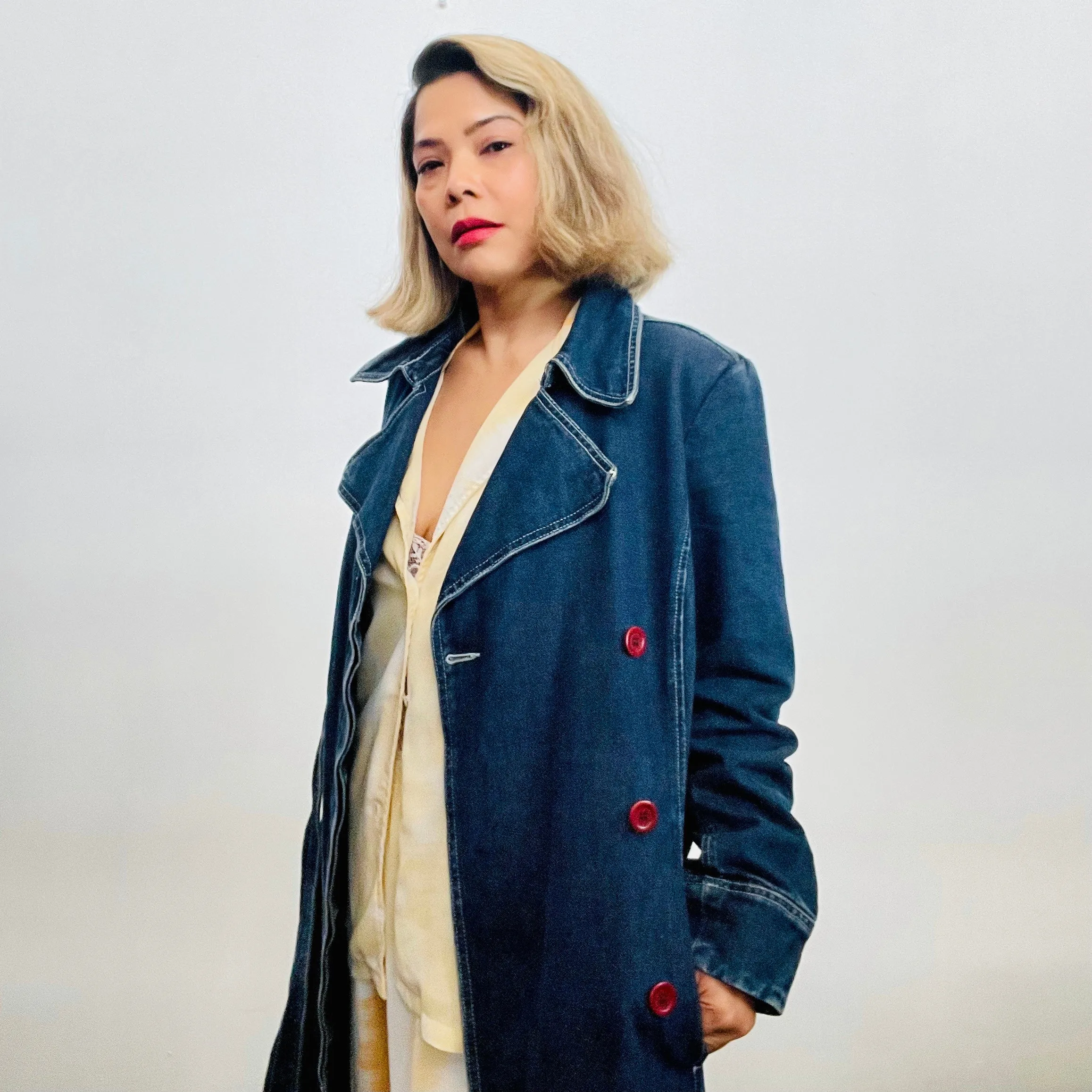 Y2K Denim Belted Trench Coat