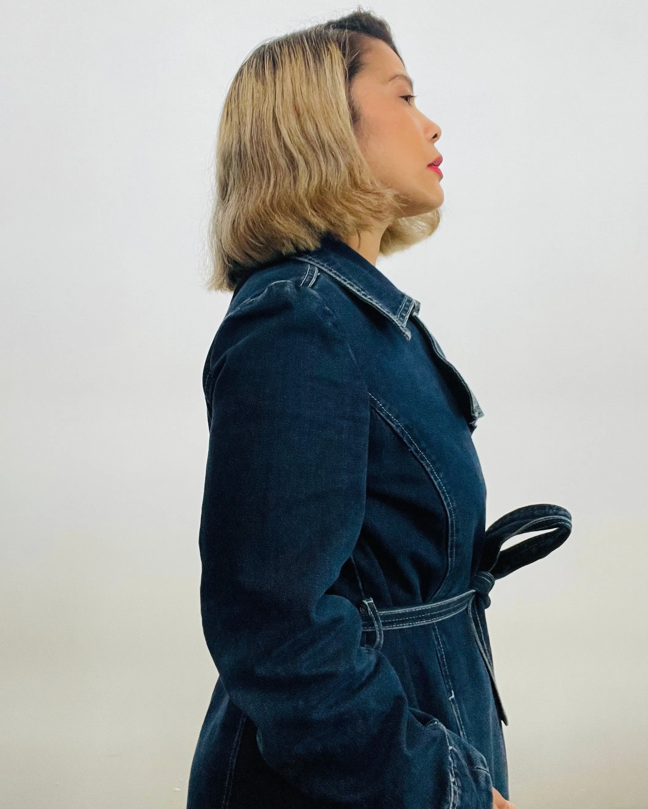 Y2K Denim Belted Trench Coat