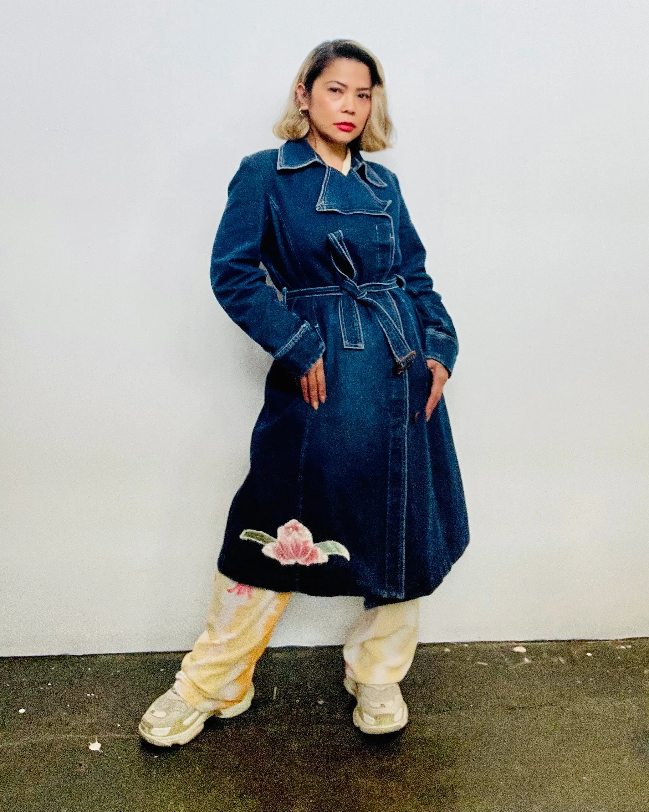 Y2K Denim Belted Trench Coat