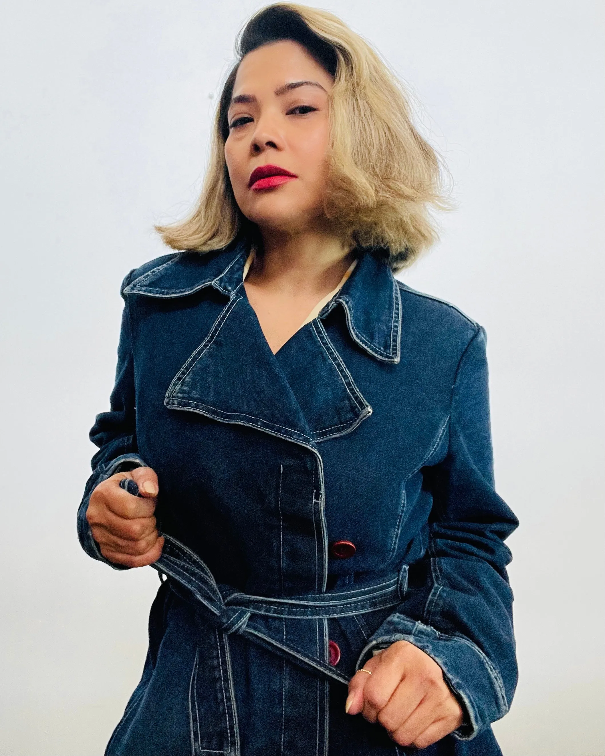 Y2K Denim Belted Trench Coat