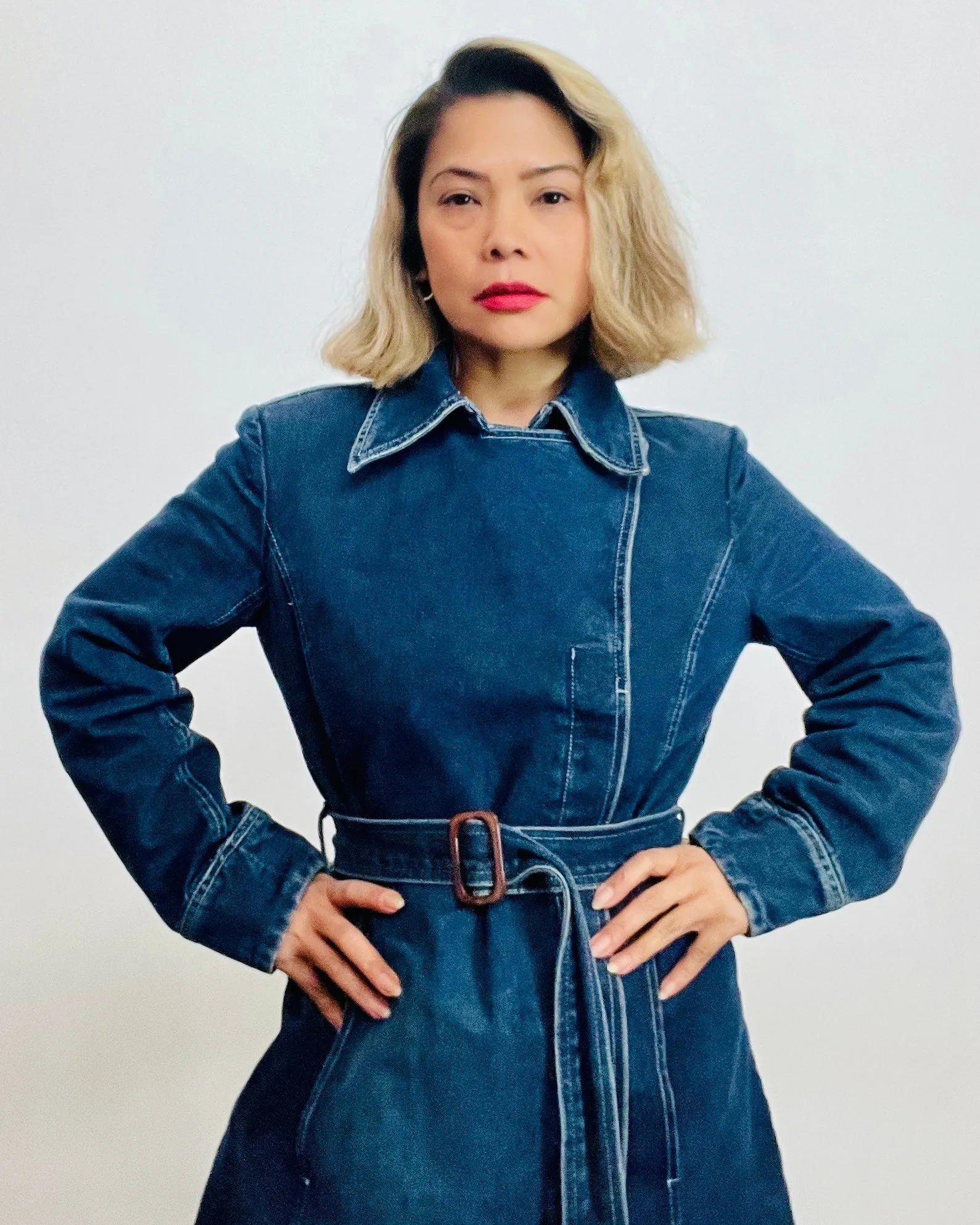Y2K Denim Belted Trench Coat