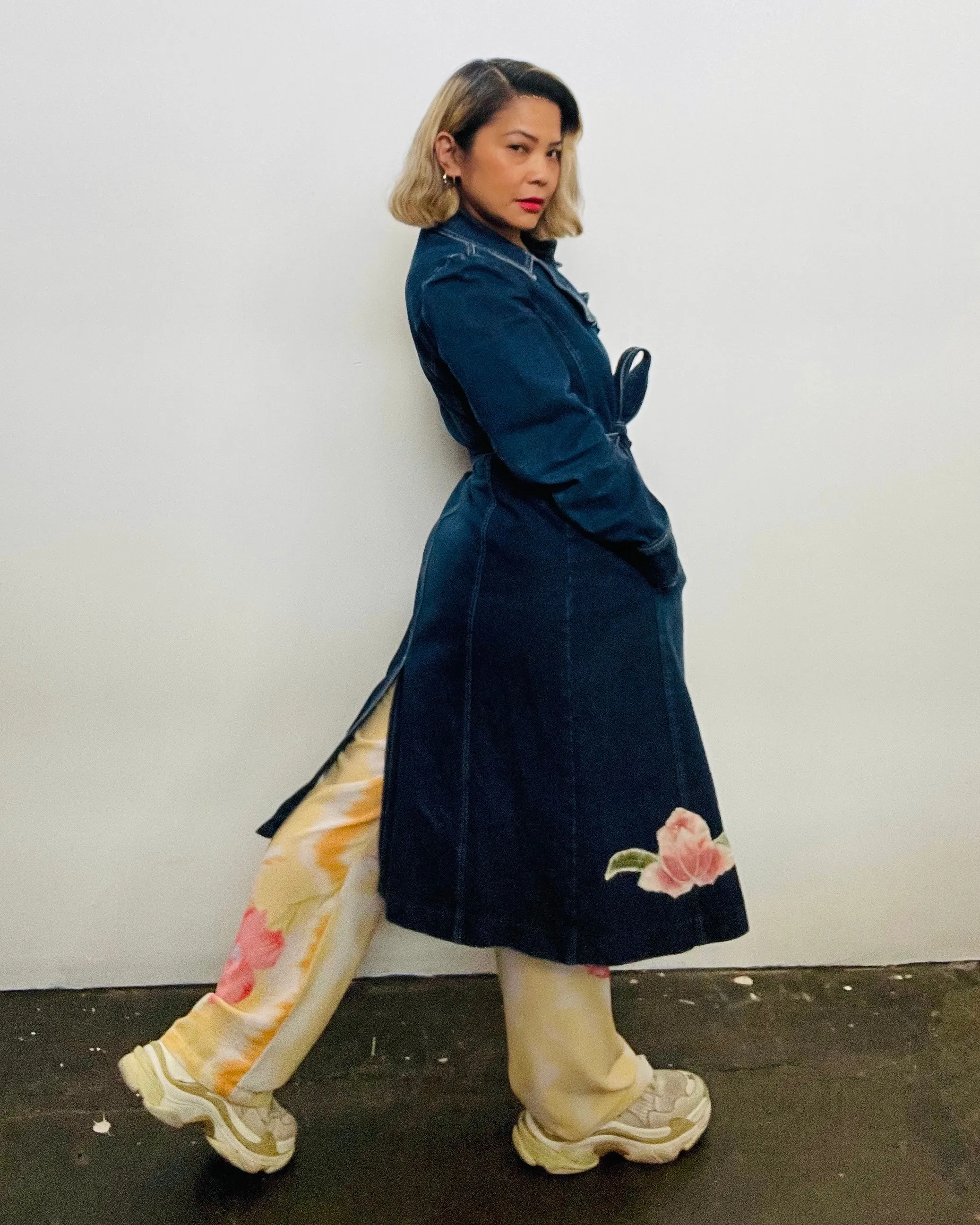 Y2K Denim Belted Trench Coat