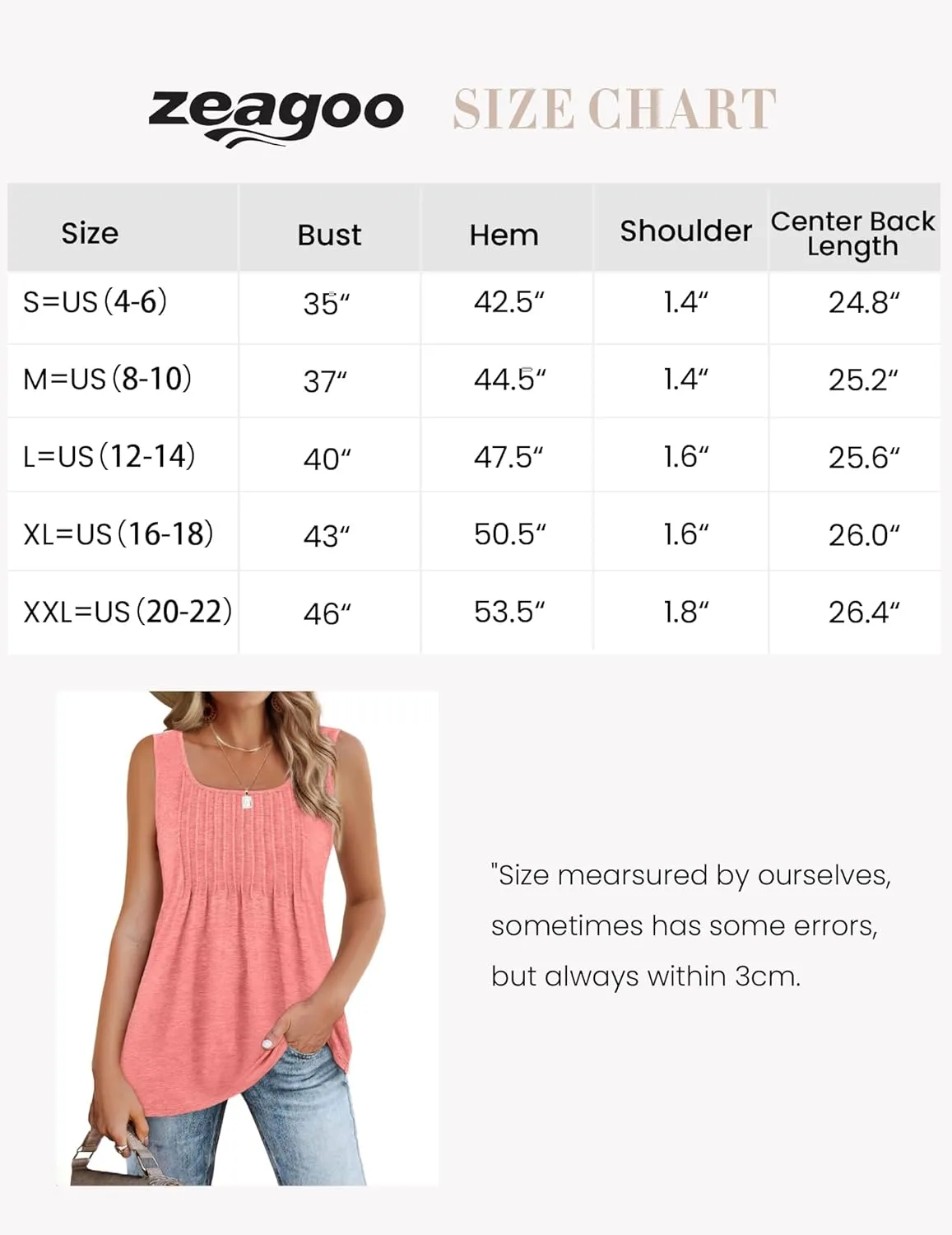 Zeagoo Women's Summer Sleeveless Tank Tops Pleated Square Neck Loose Fit Casual Flowy Tunic Tank Tops 2024