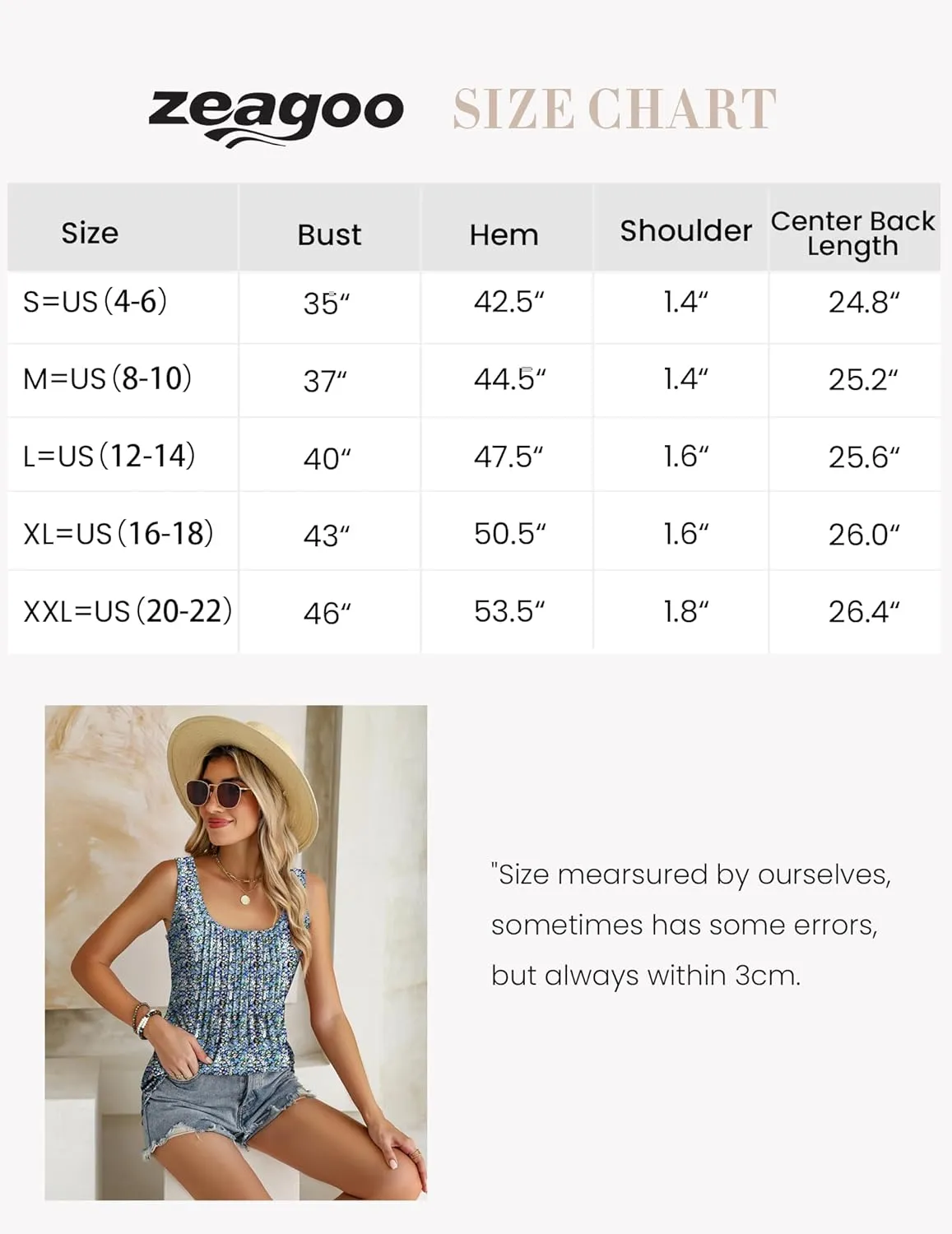 Zeagoo Women's Summer Sleeveless Tank Tops Pleated Square Neck Loose Fit Casual Flowy Tunic Tank Tops 2024