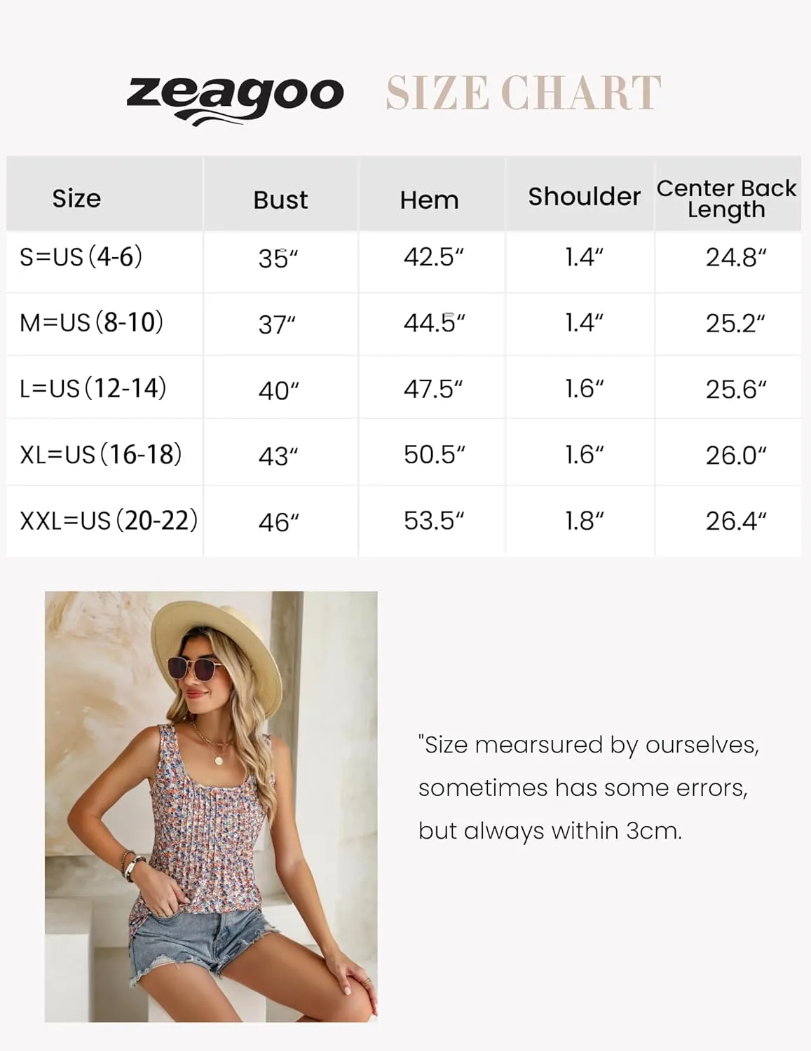 Zeagoo Women's Summer Sleeveless Tank Tops Pleated Square Neck Loose Fit Casual Flowy Tunic Tank Tops 2024