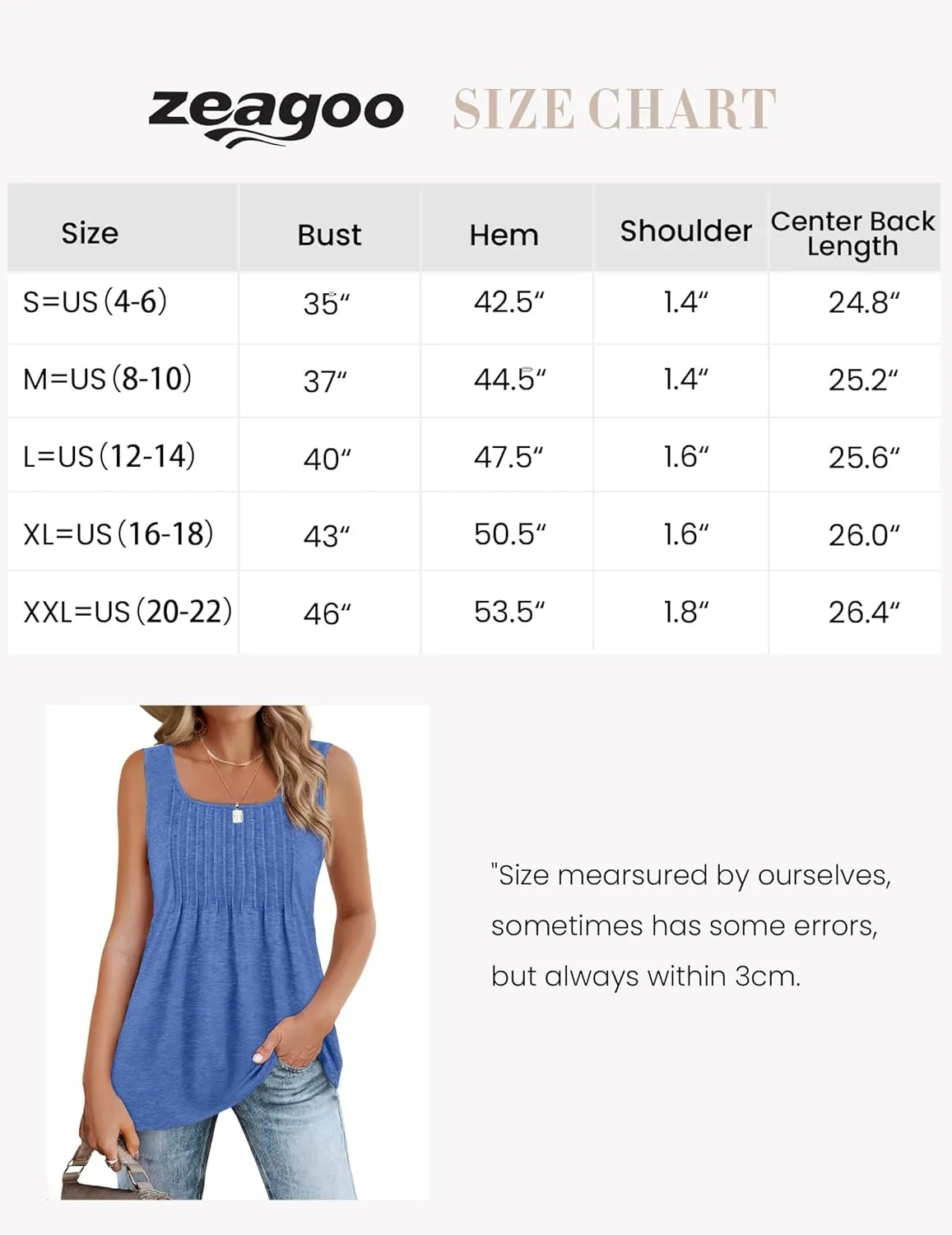 Zeagoo Women's Summer Sleeveless Tank Tops Pleated Square Neck Loose Fit Casual Flowy Tunic Tank Tops 2024