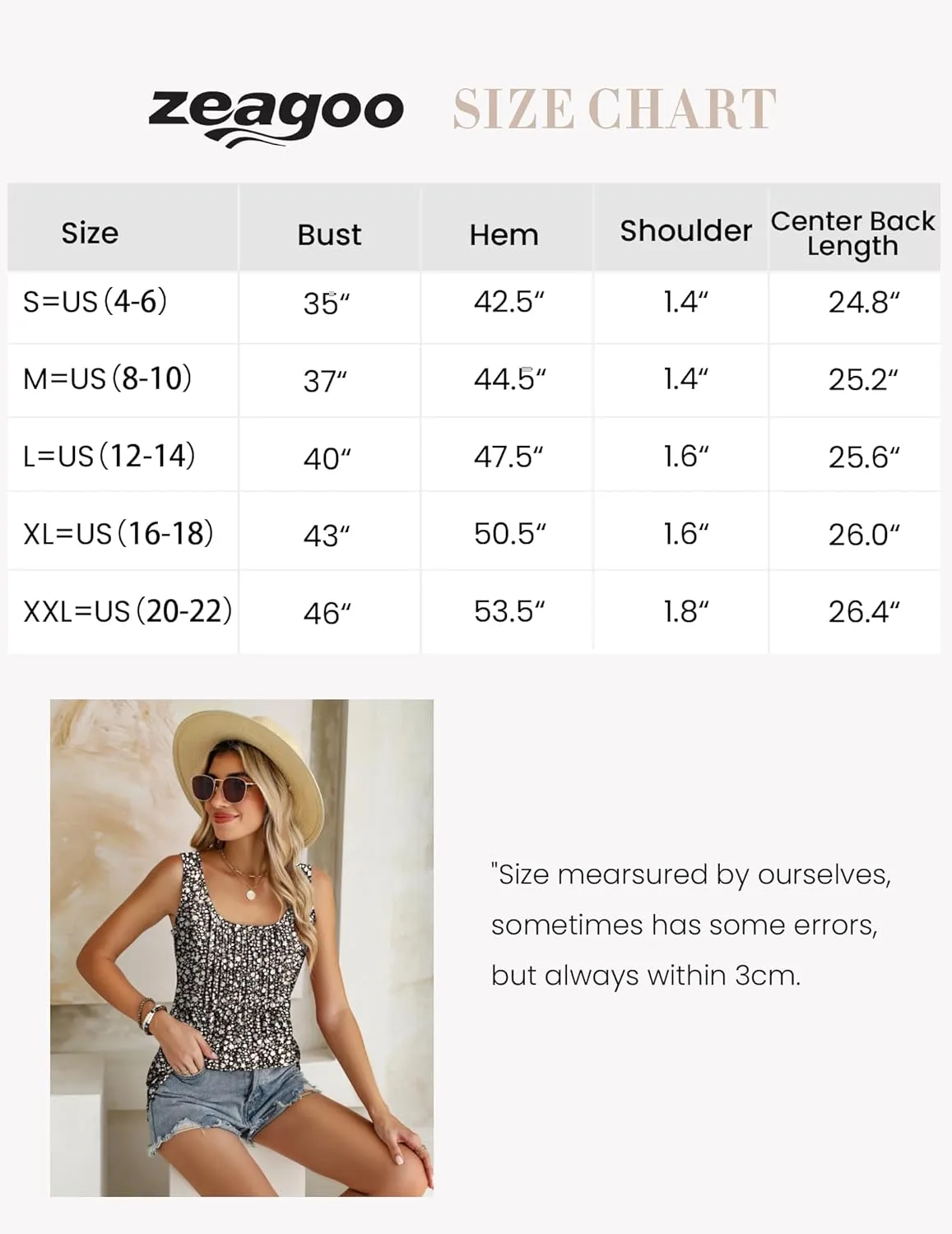 Zeagoo Women's Summer Sleeveless Tank Tops Pleated Square Neck Loose Fit Casual Flowy Tunic Tank Tops 2024