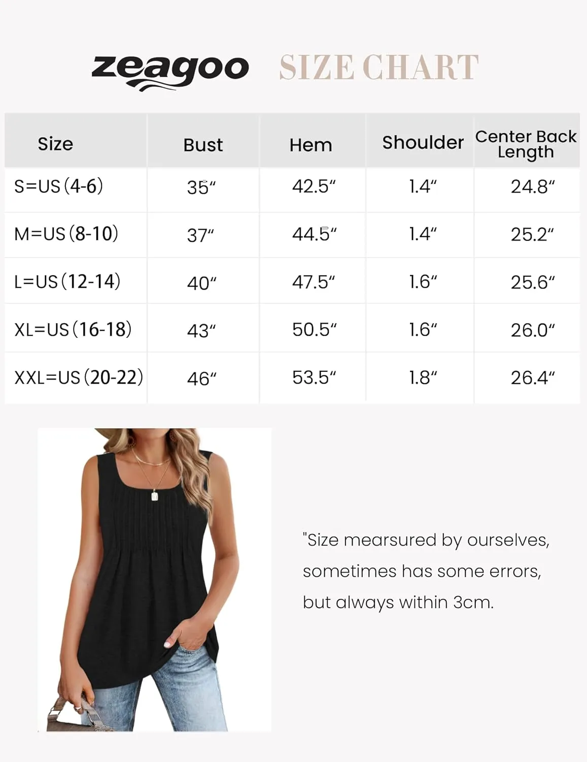 Zeagoo Women's Summer Sleeveless Tank Tops Pleated Square Neck Loose Fit Casual Flowy Tunic Tank Tops 2024