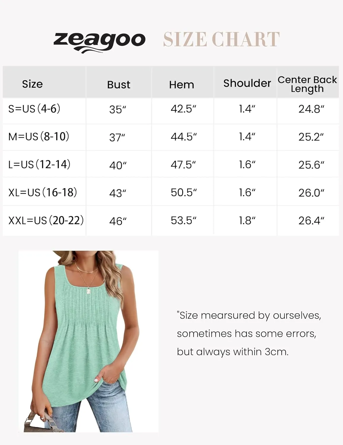 Zeagoo Women's Summer Sleeveless Tank Tops Pleated Square Neck Loose Fit Casual Flowy Tunic Tank Tops 2024